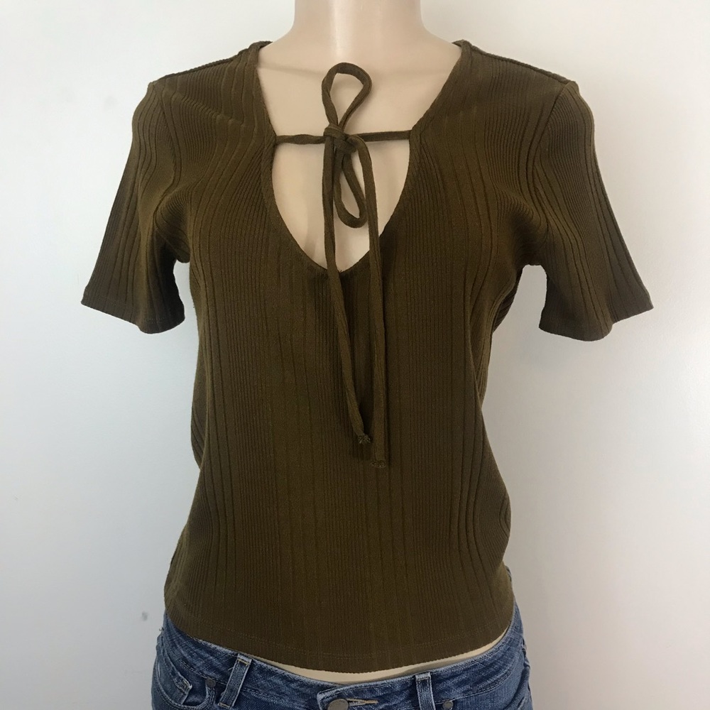 Brown chest tie blouse